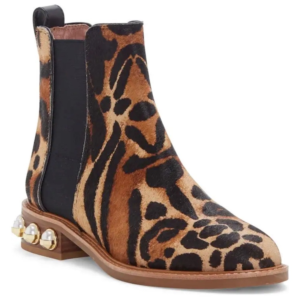 Louise et Cie Leopard Print Ankle Boots with Pearl Details